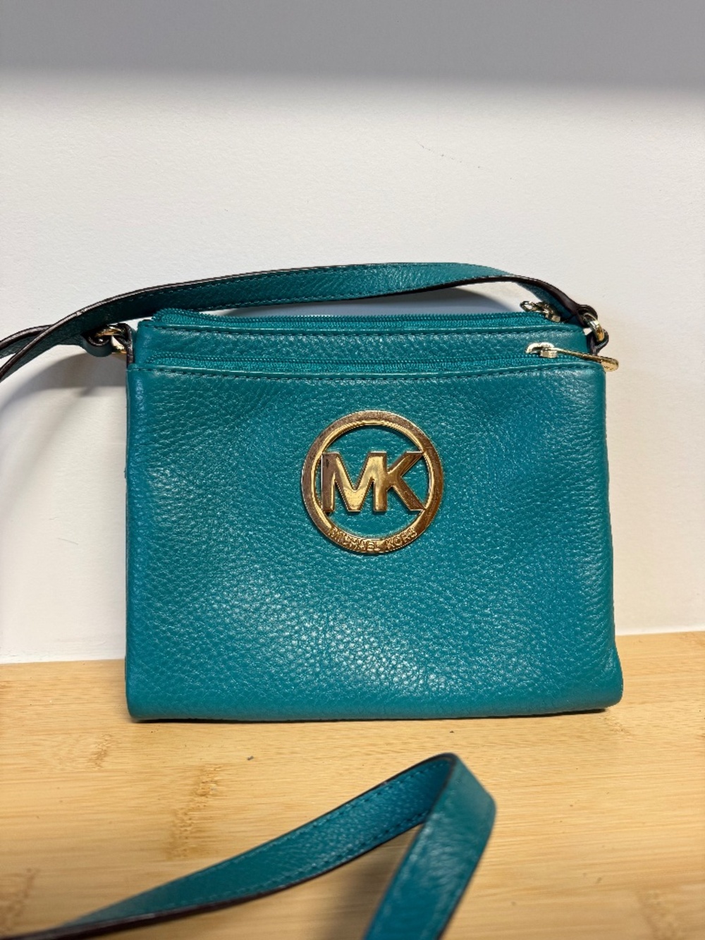 Michael Kors Emerald Green Pebbled Leather Crossbody Bag / Wristlet